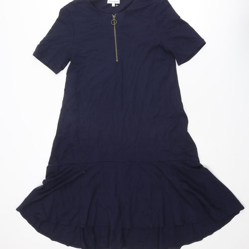 Warehouse Womens Blue Viscose Trapeze & Swing Size 10 Crew Neck Zip