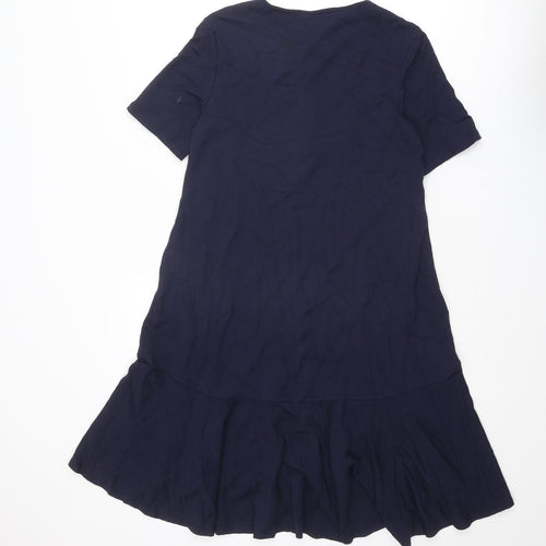 Warehouse Womens Blue Viscose Trapeze & Swing Size 10 Crew Neck Zip