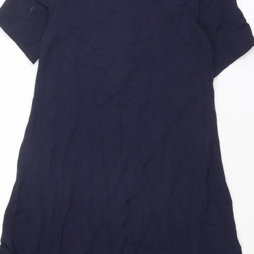 Warehouse Womens Blue Viscose Trapeze & Swing Size 10 Crew Neck Zip