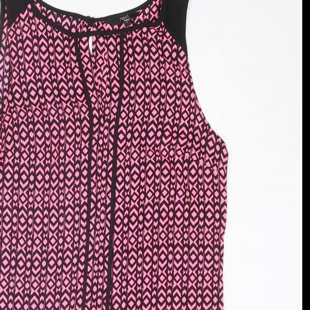 NEXT Womens Pink Geometric Polyester Basic Blouse Size 14 Round Neck