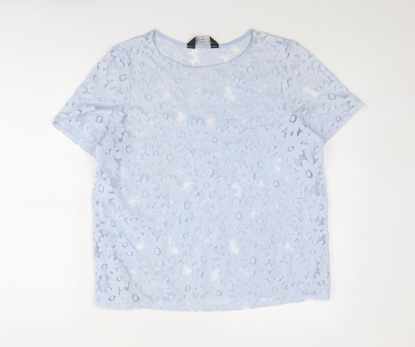 Dorothy Perkins Womens Blue Floral Cotton Basic T-Shirt Size 14 Round Neck