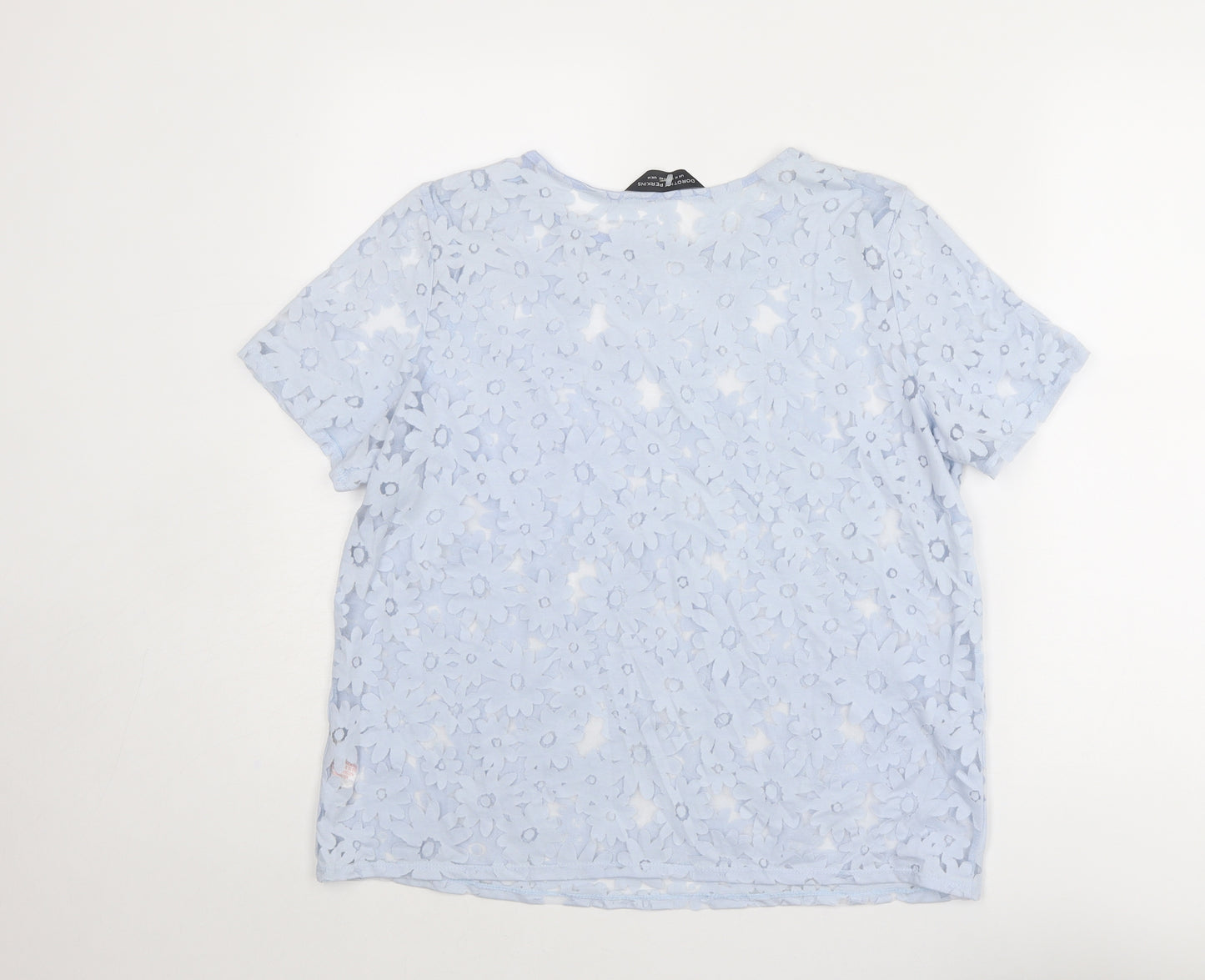 Dorothy Perkins Womens Blue Floral Cotton Basic T-Shirt Size 14 Round Neck