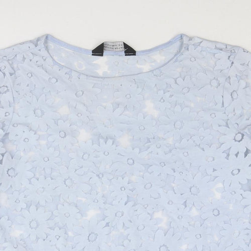 Dorothy Perkins Womens Blue Floral Cotton Basic T-Shirt Size 14 Round Neck
