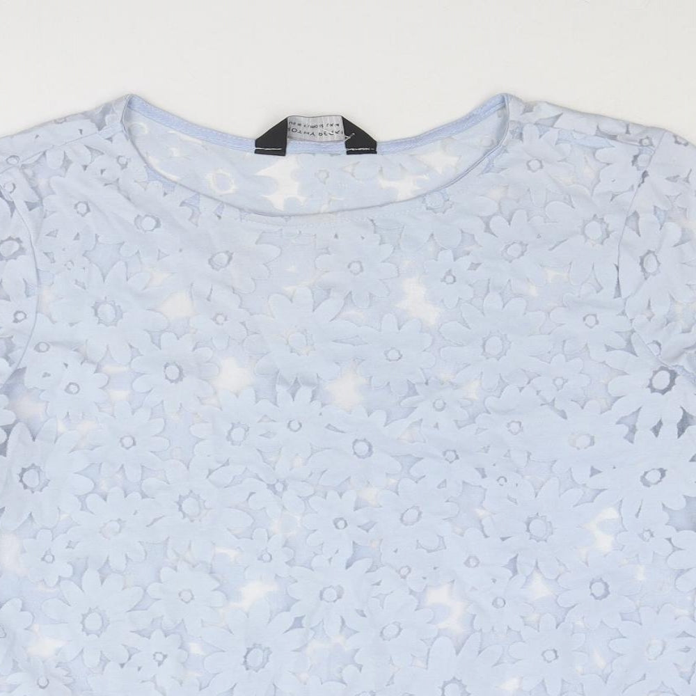 Dorothy Perkins Womens Blue Floral Cotton Basic T-Shirt Size 14 Round Neck