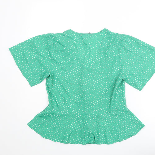 New Look Womens Green Polka Dot Polyester Basic Blouse Size 8 V-Neck