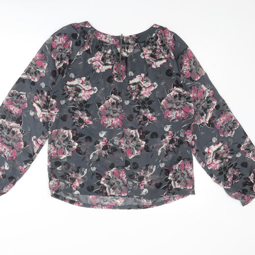 NEXT Womens Grey Floral Polyester Basic Blouse Size 10 Round Neck