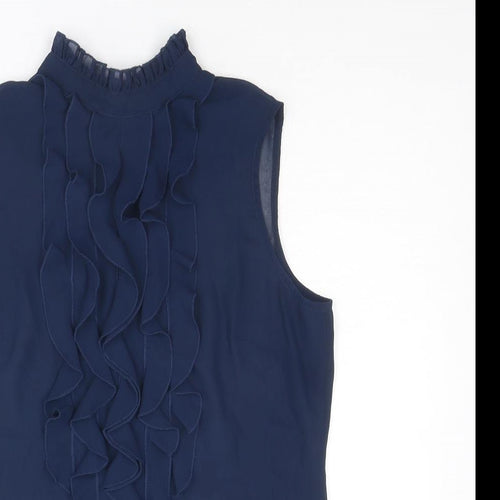 Topshop Womens Blue Polyester Basic Tank Size 14 Mock Neck