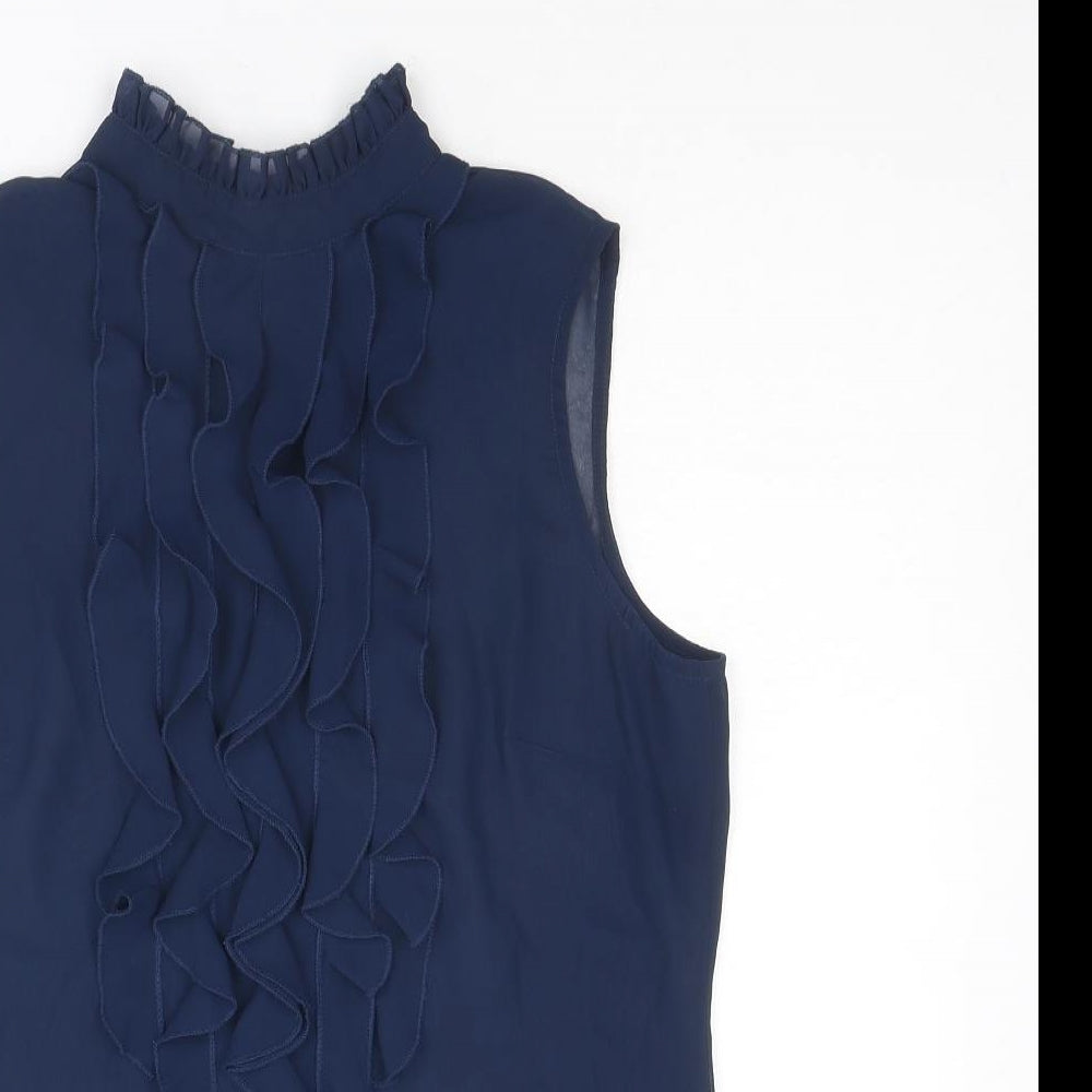 Topshop Womens Blue Polyester Basic Tank Size 14 Mock Neck