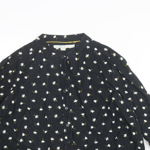 Boden Womens Black Floral Cotton Basic Button-Up Size 12 Round Neck