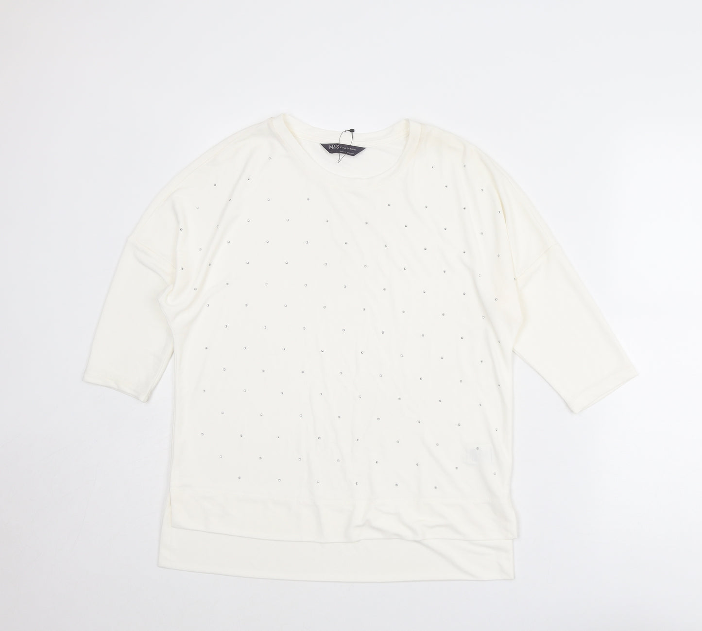 Marks and Spencer Womens White Polyester Basic Blouse Size 8 Round Neck