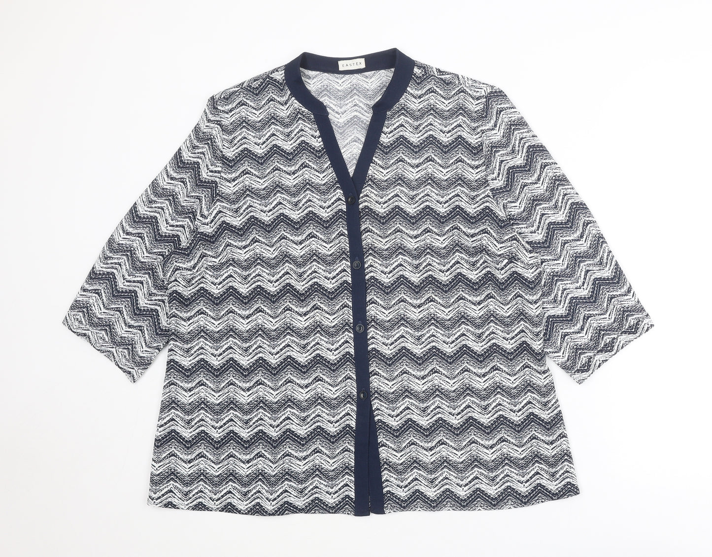 Eastex Womens Blue Geometric Polyester Basic Button-Up Size 18 V-Neck