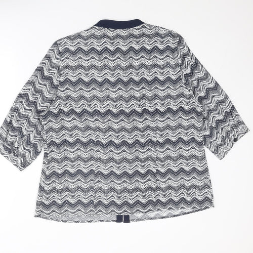 Eastex Womens Blue Geometric Polyester Basic Button-Up Size 18 V-Neck