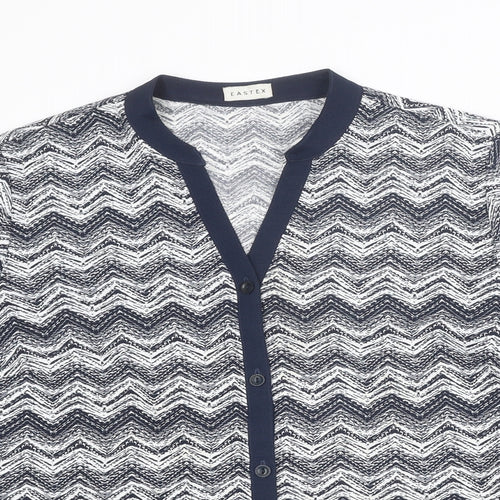 Eastex Womens Blue Geometric Polyester Basic Button-Up Size 18 V-Neck