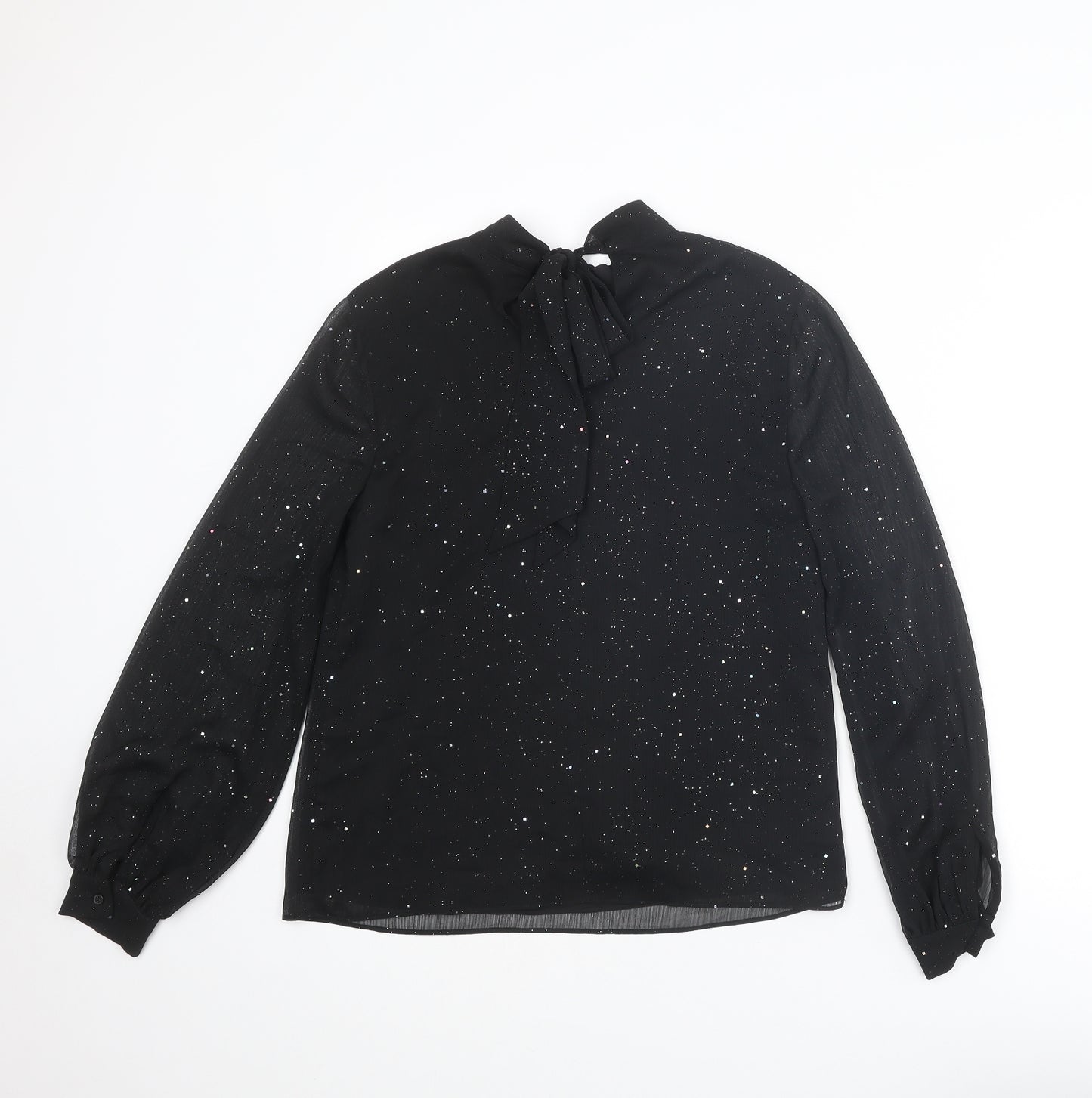 Warehouse Womens Black Polyester Basic Blouse Size 8 Round Neck