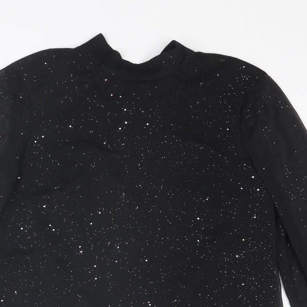 Warehouse Womens Black Polyester Basic Blouse Size 8 Round Neck