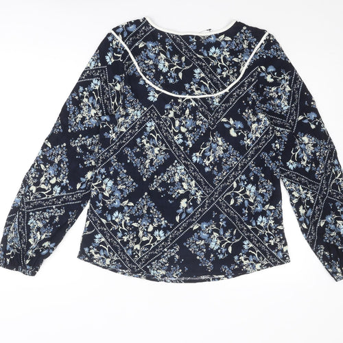 Marks and Spencer Womens Blue Floral Viscose Basic Blouse Size 10 Round Neck