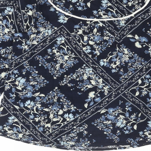 Marks and Spencer Womens Blue Floral Viscose Basic Blouse Size 10 Round Neck