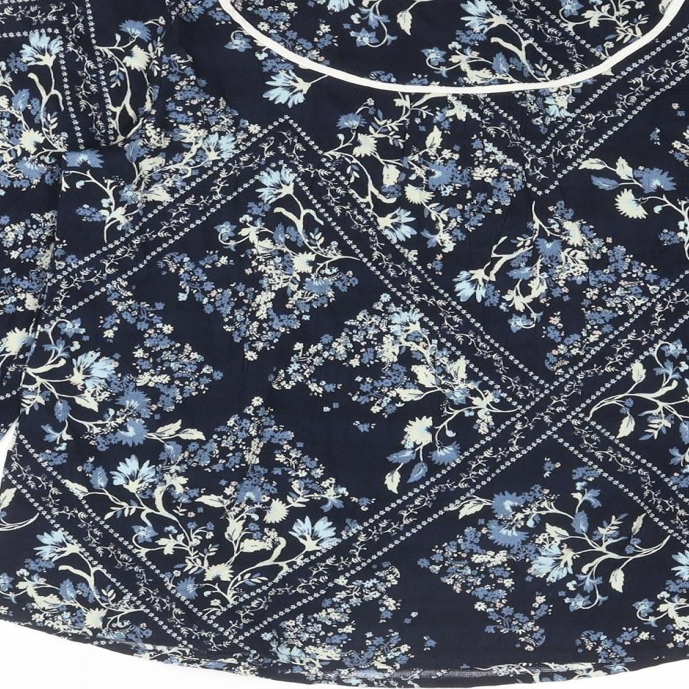 Marks and Spencer Womens Blue Floral Viscose Basic Blouse Size 10 Round Neck