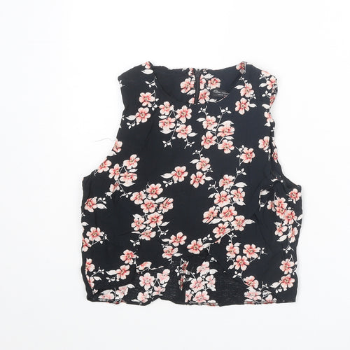 Miss Selfridge Womens Black Floral Viscose Basic Tank Size 8 Round Neck