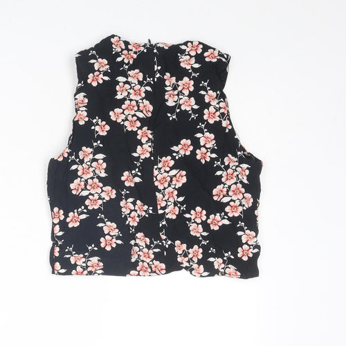Miss Selfridge Womens Black Floral Viscose Basic Tank Size 8 Round Neck