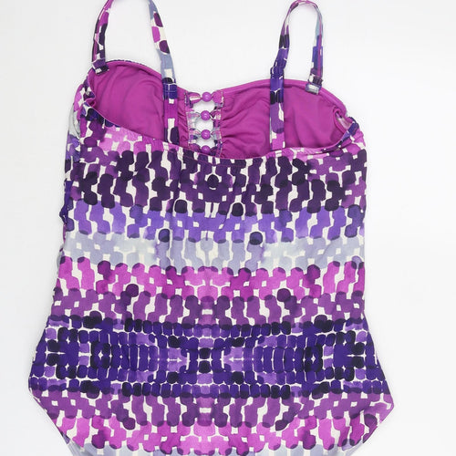 M&Co Womens Purple Geometric Polyamide One Piece Size 20