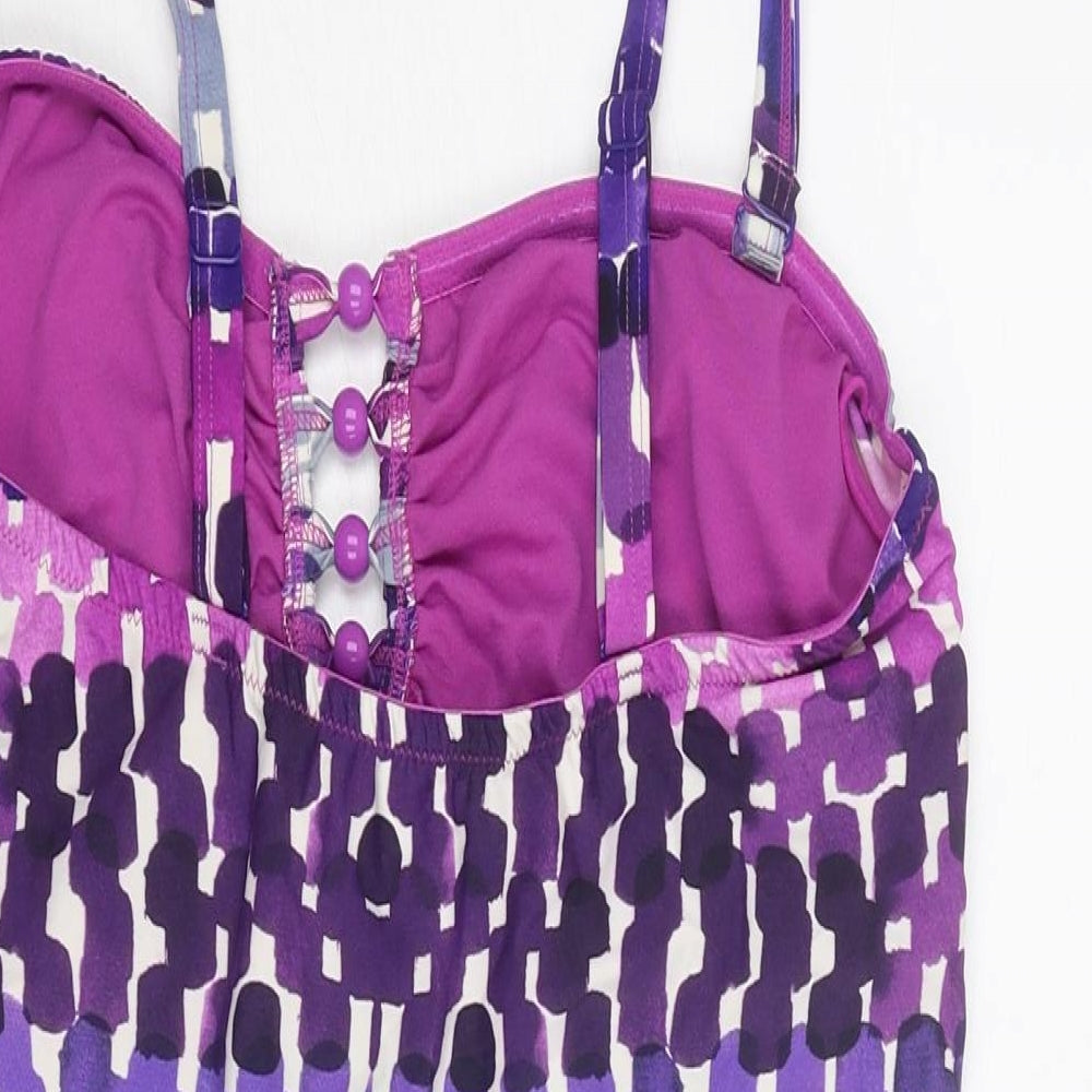 M&Co Womens Purple Geometric Polyamide One Piece Size 20