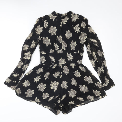Topshop Womens Black Floral Viscose Playsuit One-Piece Size 8 L3 in Zip