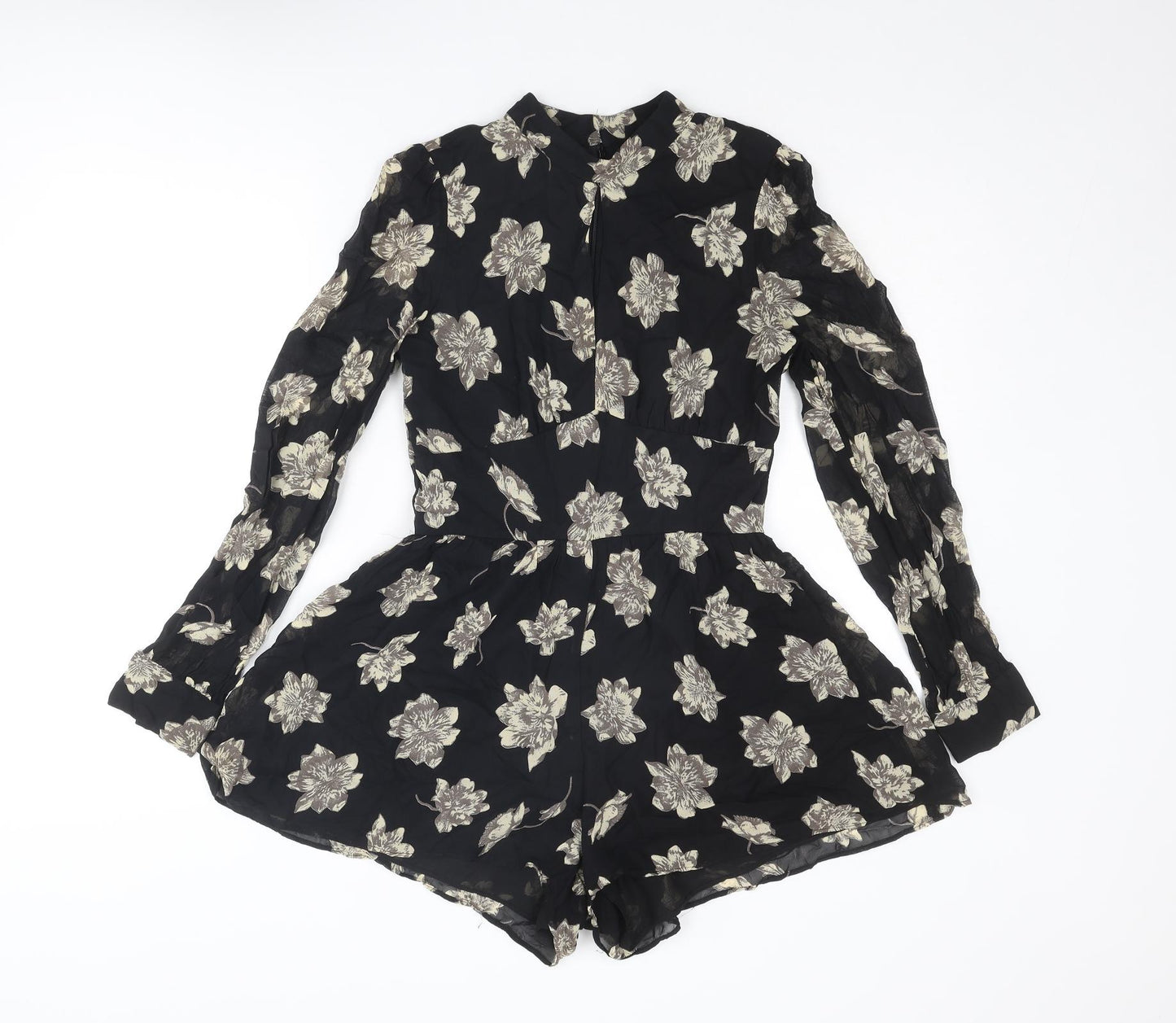 Topshop Womens Black Floral Viscose Playsuit One-Piece Size 8 L3 in Zip