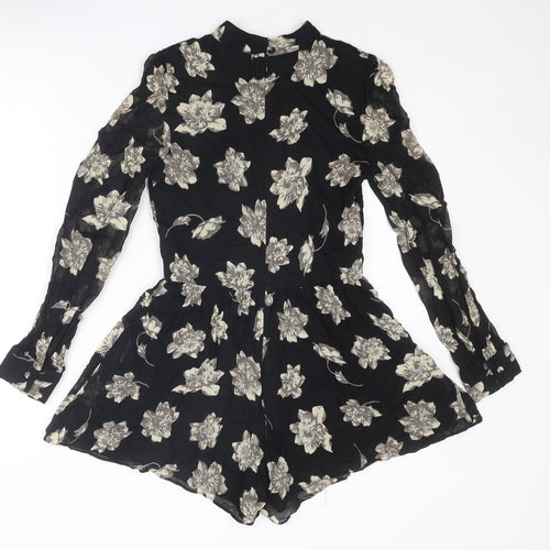 Topshop Womens Black Floral Viscose Playsuit One-Piece Size 8 L3 in Zip