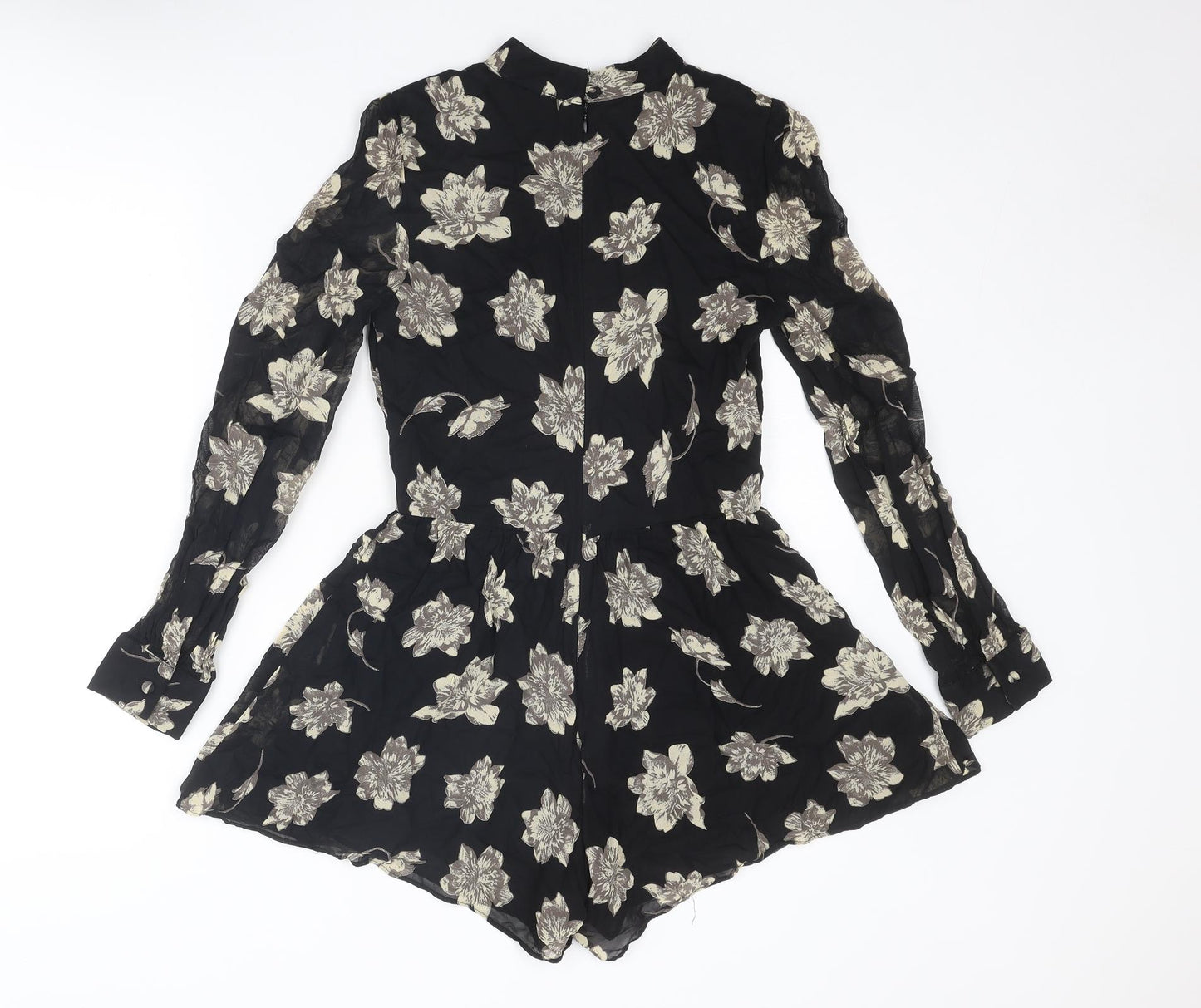 Topshop Womens Black Floral Viscose Playsuit One-Piece Size 8 L3 in Zip