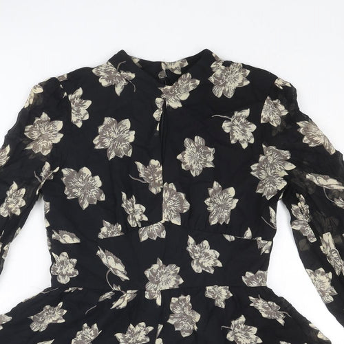Topshop Womens Black Floral Viscose Playsuit One-Piece Size 8 L3 in Zip