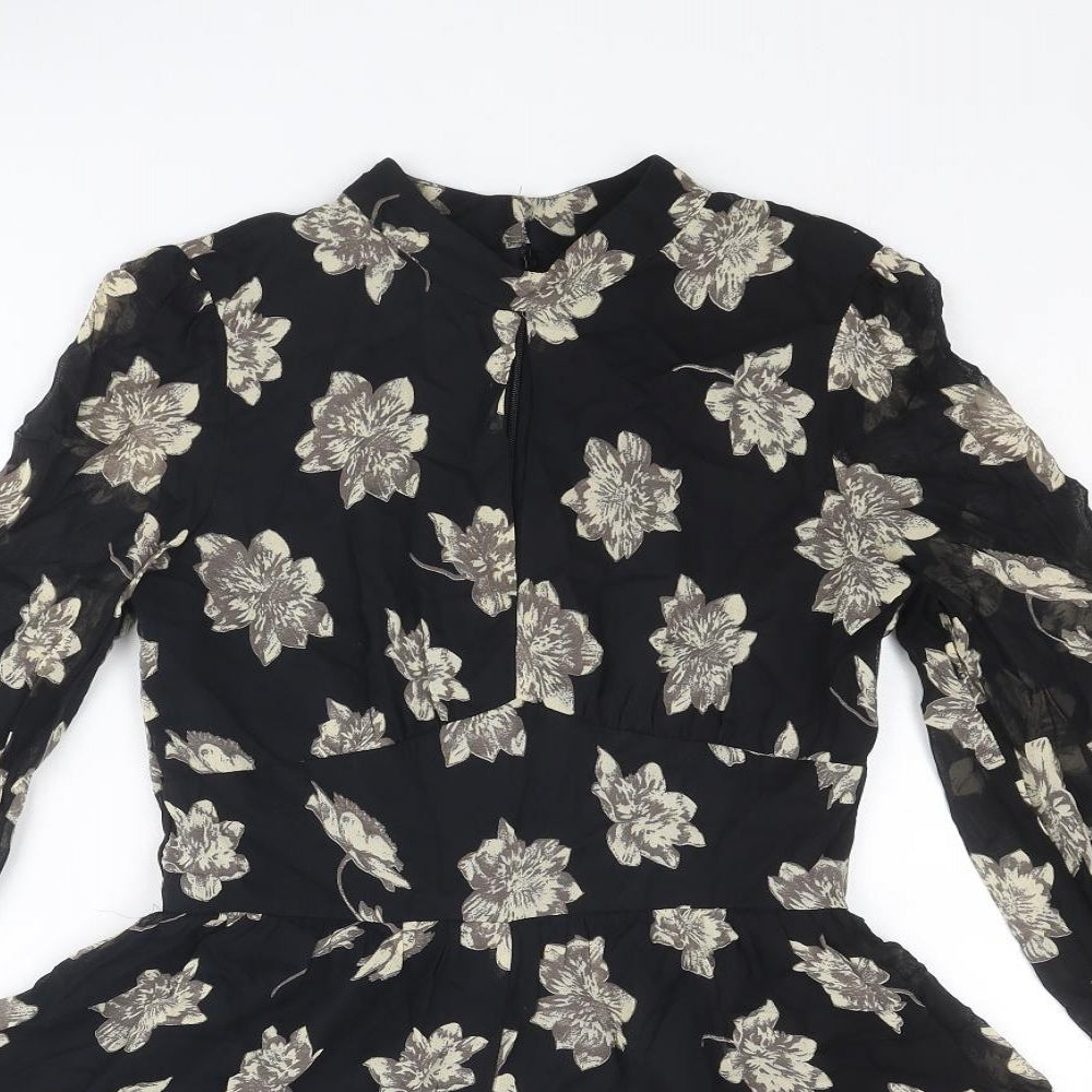 Topshop Womens Black Floral Viscose Playsuit One-Piece Size 8 L3 in Zip