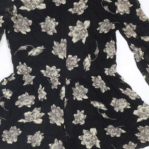 Topshop Womens Black Floral Viscose Playsuit One-Piece Size 8 L3 in Zip