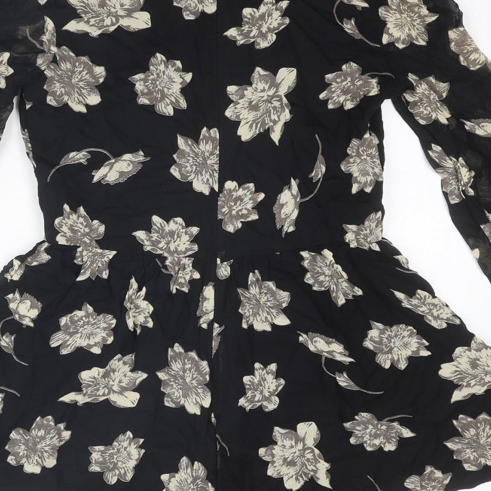 Topshop Womens Black Floral Viscose Playsuit One-Piece Size 8 L3 in Zip