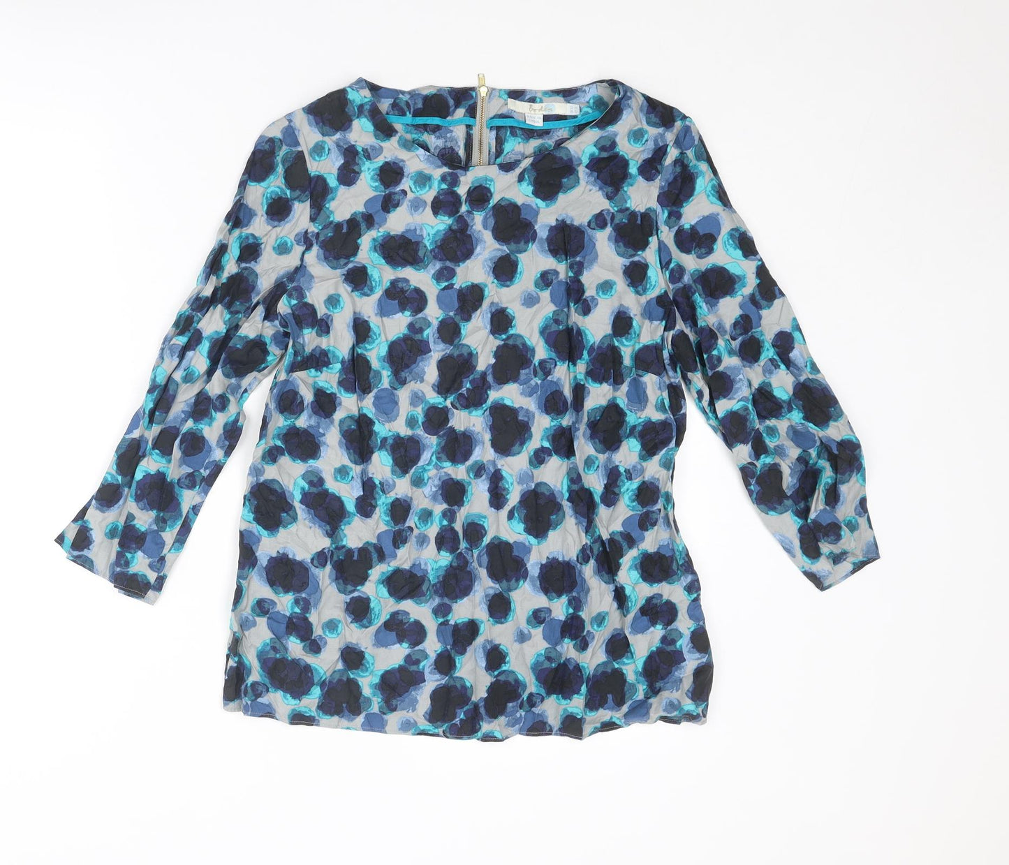 Boden Womens Blue Geometric Viscose Basic Blouse Size 12 Round Neck