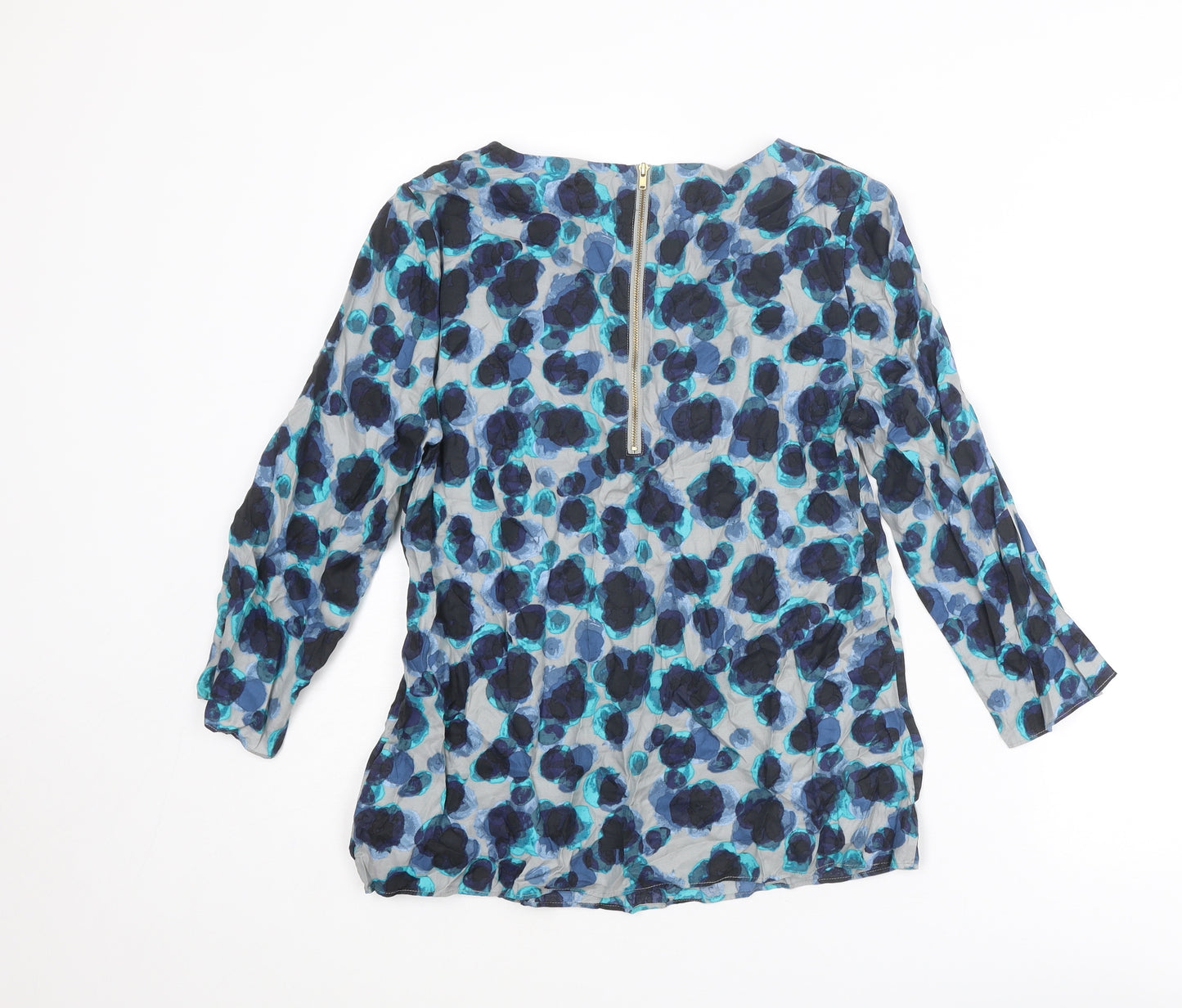 Boden Womens Blue Geometric Viscose Basic Blouse Size 12 Round Neck
