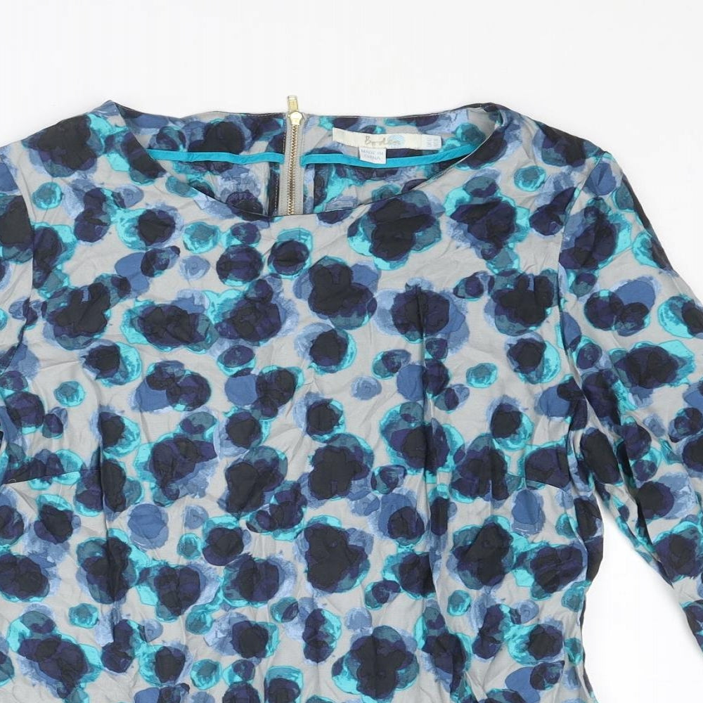 Boden Womens Blue Geometric Viscose Basic Blouse Size 12 Round Neck