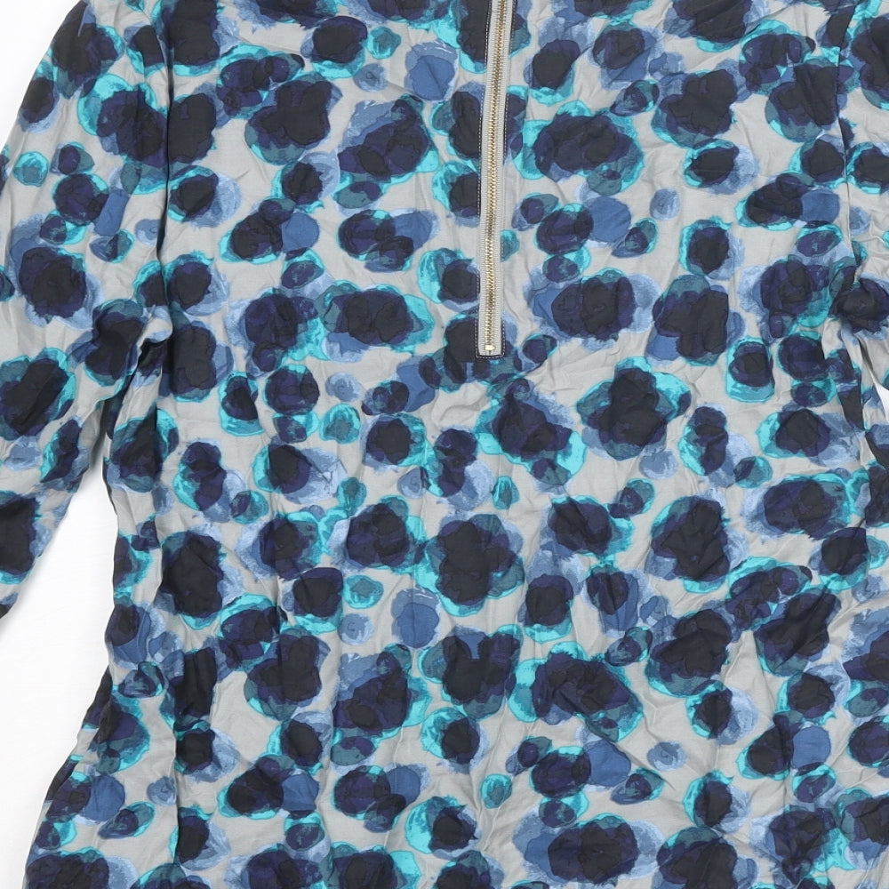 Boden Womens Blue Geometric Viscose Basic Blouse Size 12 Round Neck