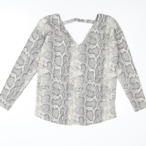 NEXT Womens Beige V-Neck Animal Print Polyester Pullover Jumper Size 8 - Snakeskin pattern