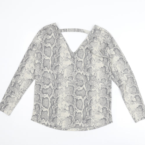 NEXT Womens Beige V-Neck Animal Print Polyester Pullover Jumper Size 8 - Snakeskin pattern