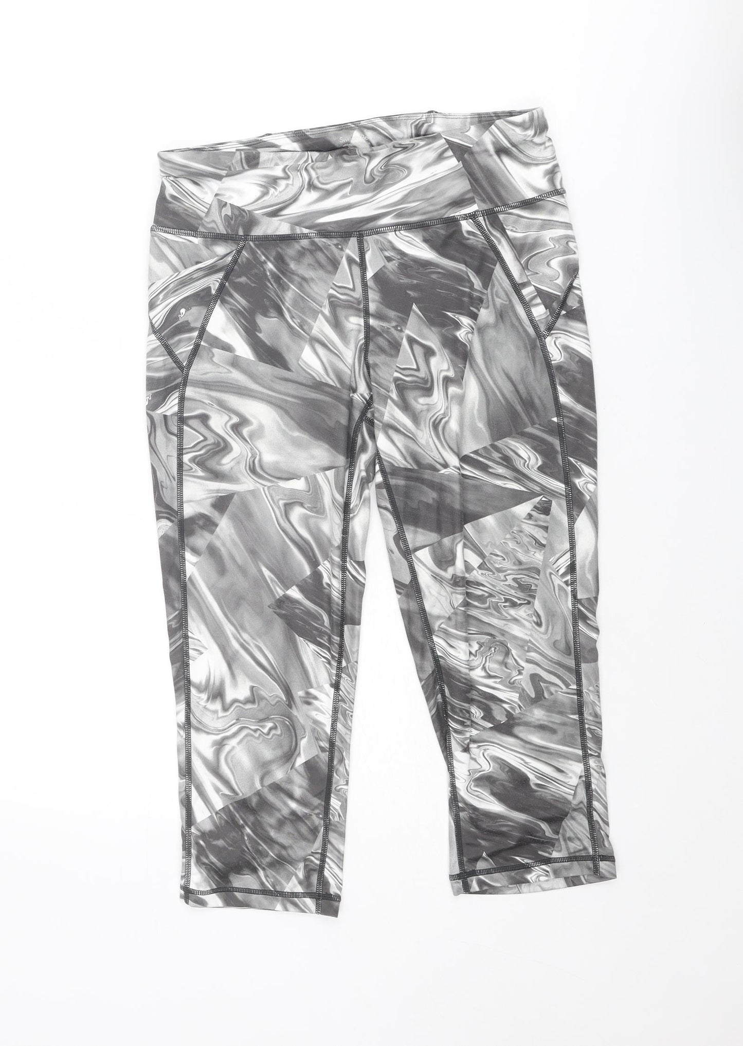 Sweaty Betty Womens Grey Geometric Polyester Cropped Leggings Size M L19 in Regular Pullover