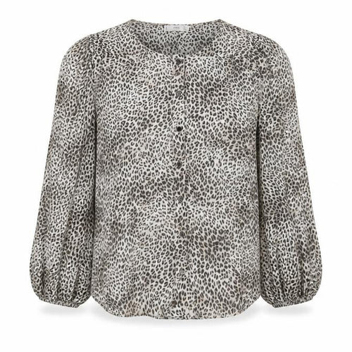 Mango Womens Beige Animal Print Cotton Basic Button-Up Size S Round Neck - Leopard Print