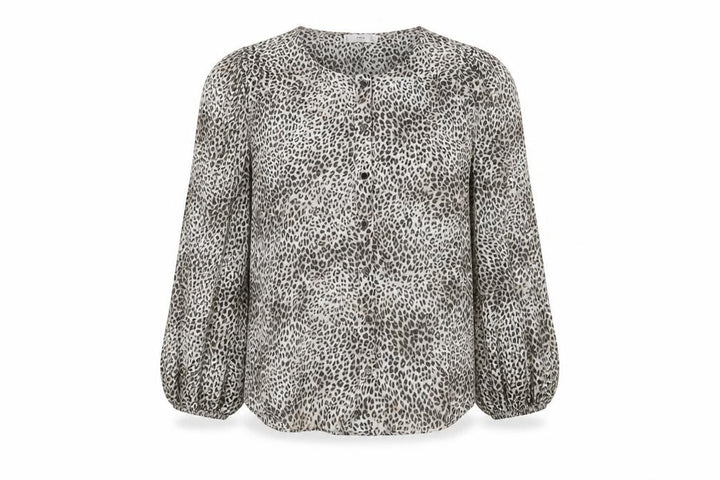 Mango Womens Beige Animal Print Cotton Basic Button-Up Size S Round Neck - Leopard Print