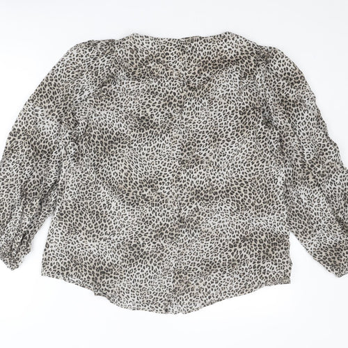 Mango Womens Beige Animal Print Cotton Basic Button-Up Size S Round Neck - Leopard Print