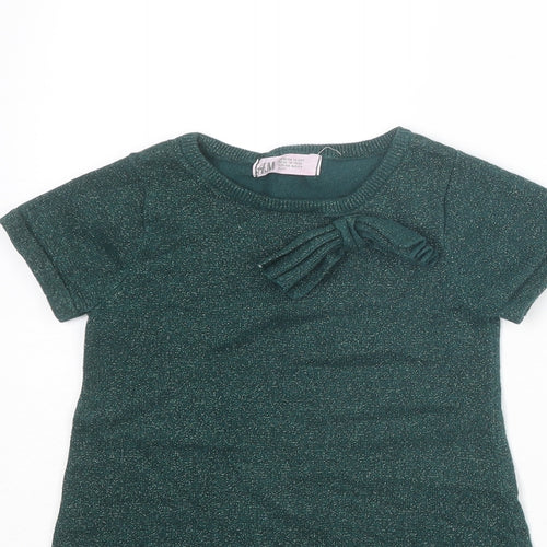 H&M Girls Green Cotton A-Line Size 3-4 Years Round Neck Pullover