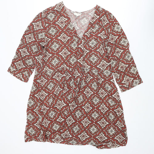 H&M Womens Red Geometric Viscose A-Line Size 12 V-Neck Pullover