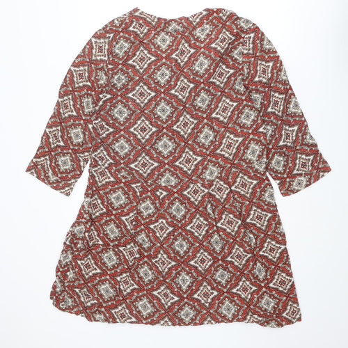 H&M Womens Red Geometric Viscose A-Line Size 12 V-Neck Pullover