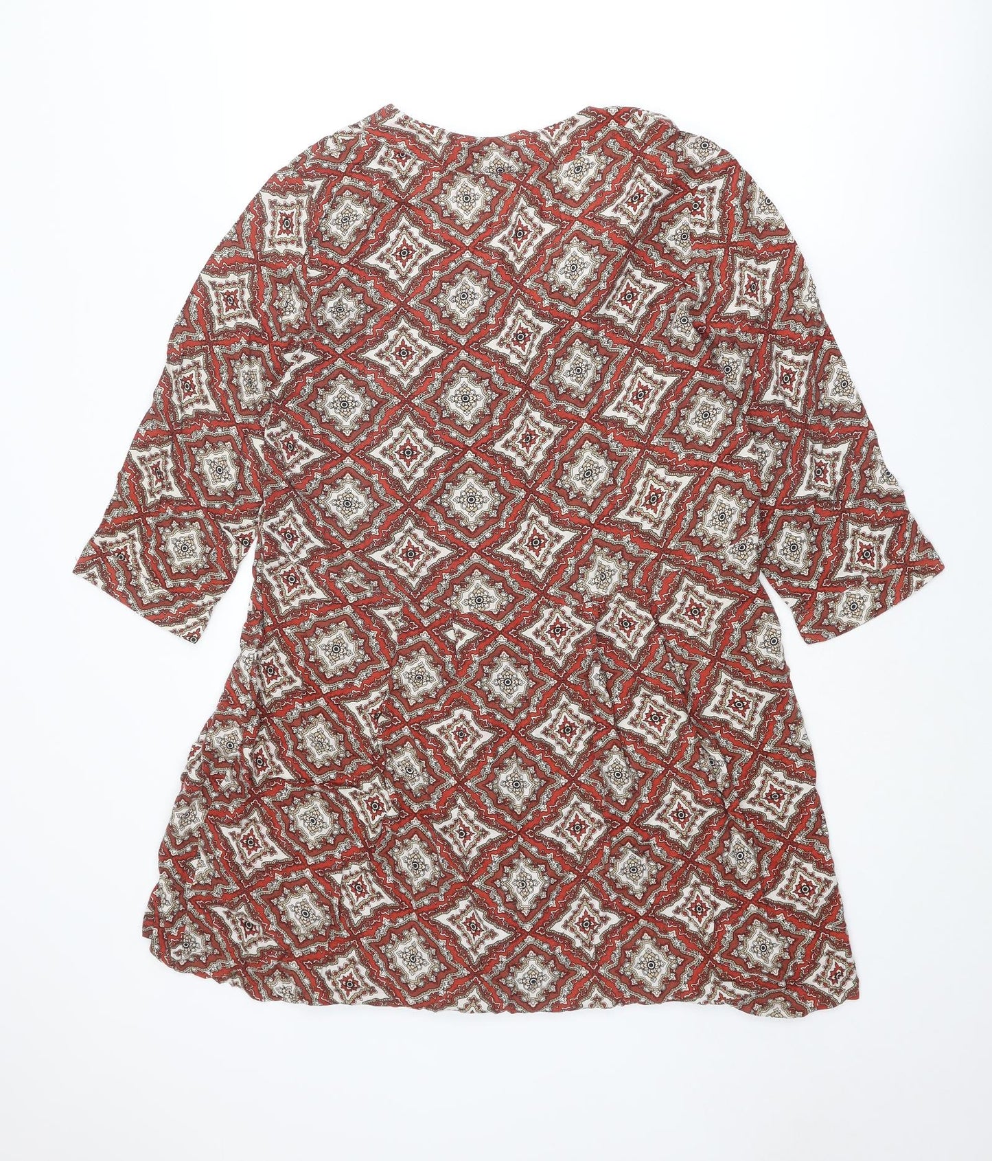 H&M Womens Red Geometric Viscose A-Line Size 12 V-Neck Pullover