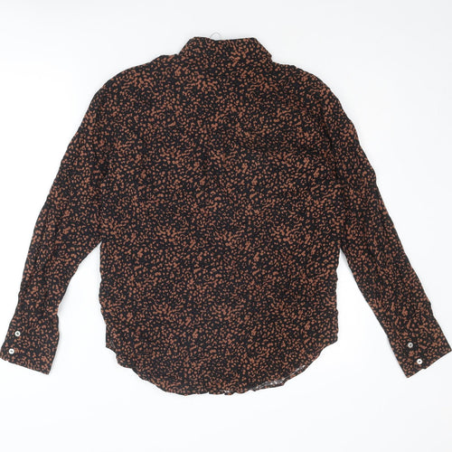 Marks and Spencer Womens Brown Geometric Viscose Basic Button-Up Size 6 Collared