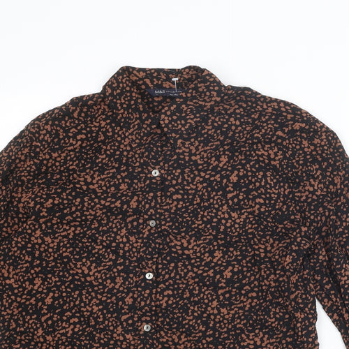 Marks and Spencer Womens Brown Geometric Viscose Basic Button-Up Size 6 Collared